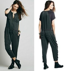 Free People Grey Rayon Utility Jumpsuit With Raglan Sleeves